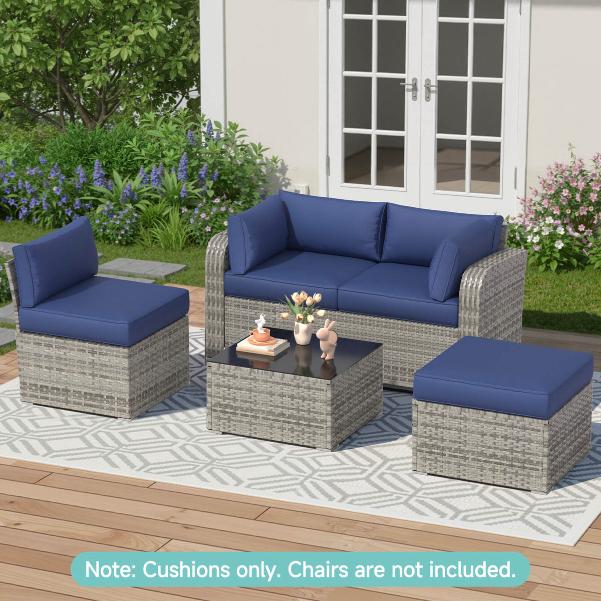 EROMMY 9-Piece Outdoor Sectional Cushions for 4-Seat Sofa, Waterproof Deep Seat w/ Non-Slip & Machine Washable Covers, Navy Blue