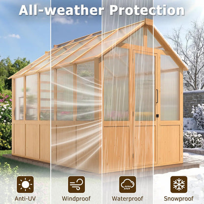 EROMMY 6x10 FT Wooden Greenhouse for Plants and Vegetables