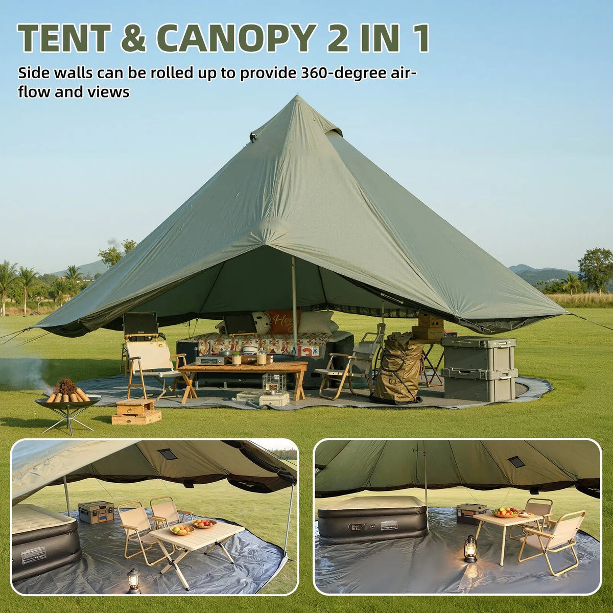EROMMY Bell Tent for Family Camping, 16.4 FT Yurt Tent with Stove Jack, 4 Season Oxford Tents for Outdoor Party, Hot Tent Shelter Fits 3-4 People