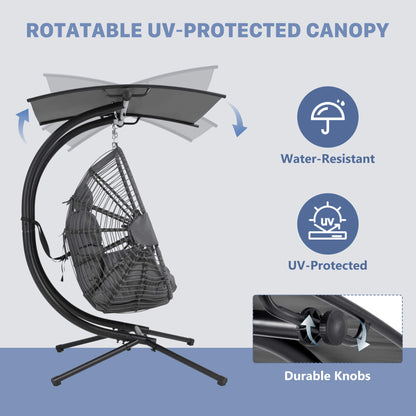 EROMMY Double Hanging Egg Chair with Stand and Extra Cushion, Gray