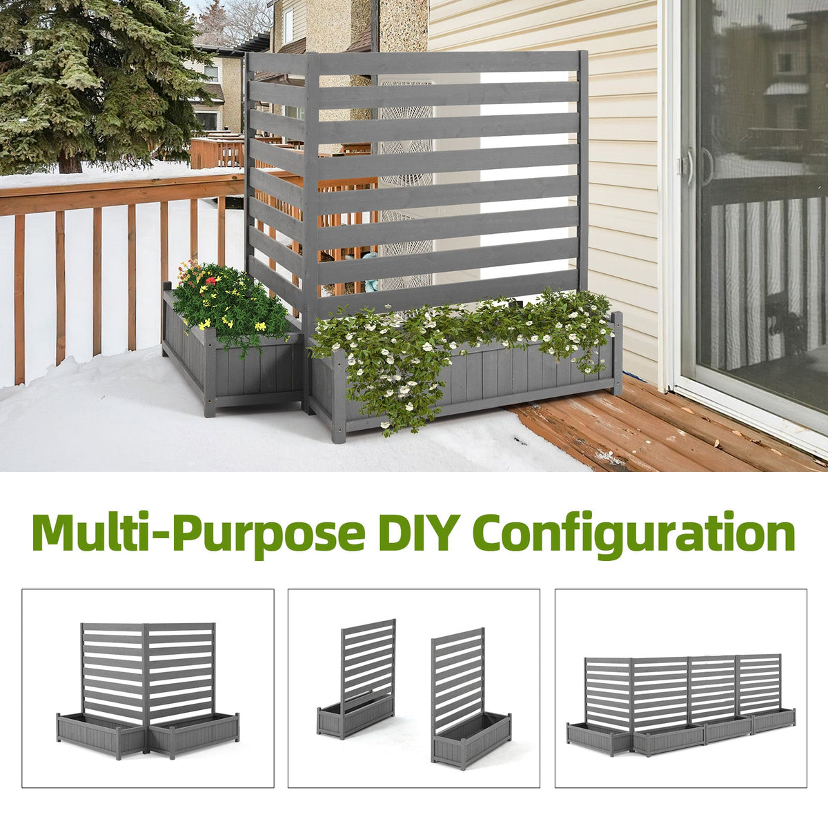EROMMY 2-Pack No-Dig Privacy Fence Planter 36" W x 45" H, Wood Outdoor Screen for AC Unit, Trash & Flower Bed, Weather-Resistant, Grey