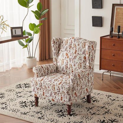 EROMMY 2PCS Fabric Accent Chairs, Modern Upholstered Armchairs, Orange Leaves