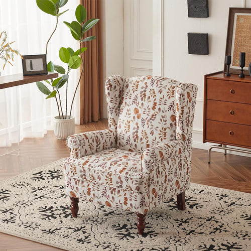 EROMMY 2PCS Fabric Accent Chairs, Modern Upholstered Armchairs, Orange Leaves