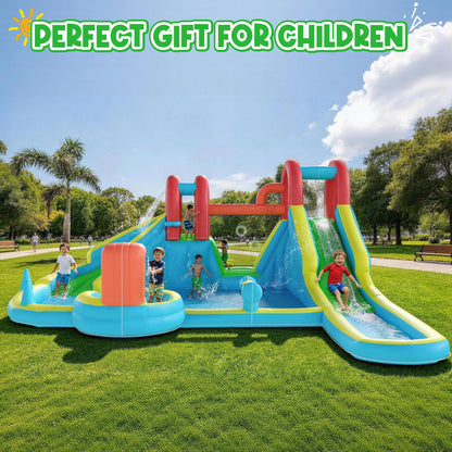 EROMMY Inflatable Water Slide,10 in 1 Double Water Slide Bounce House for Kids 3-12 with Blower, Splash Pool, Water Cannon, Climbing Wall, Basketball Hoop for Kids Indoor Outdoor Backyard