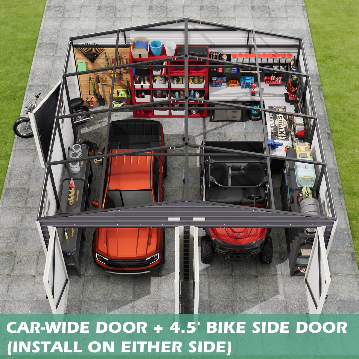 EROMMY 20x20 FT Heavy Duty Carport - Galvanized Steel Frame Car Shelter with Reinforced Base, Enclosed Storage Shed for Cars & Trucks, Grey