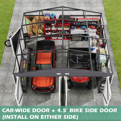 EROMMY 20x20 FT Heavy Duty Carport - Galvanized Steel Frame Car Shelter with Reinforced Base, Enclosed Storage Shed for Cars & Trucks, Grey