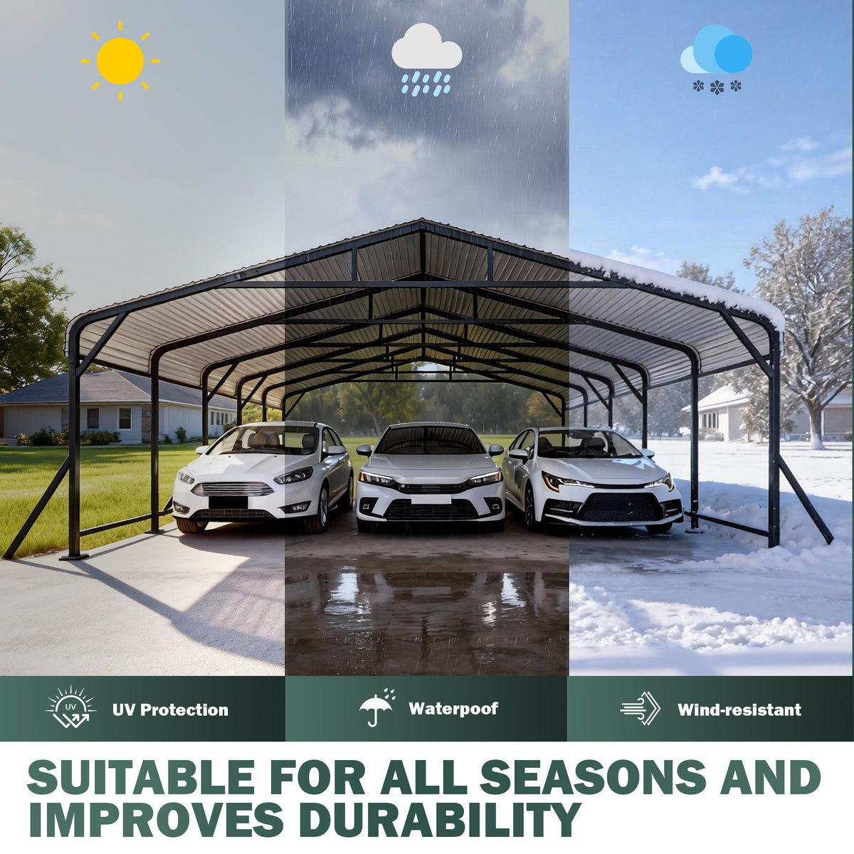 EROMMY 20' x 24' Outdoor Steel Carport with Galvanized Steel Frame and Roof