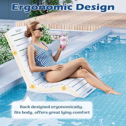 EROMMY Pool Lounge Chairs, HDPE S-Shaped Design with Wheels, White