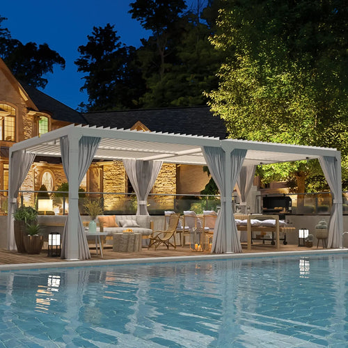 EROMMY 12x20 Freestanding Aluminum Pergola with Louvered Roof, White