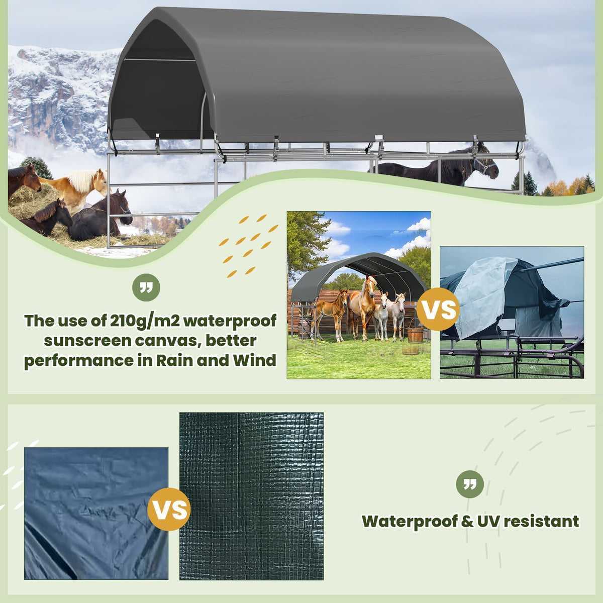 EROMMY 12'x12' Heavy Duty Round Style Canopy With Shade Shed Kit for Livestock, Gray