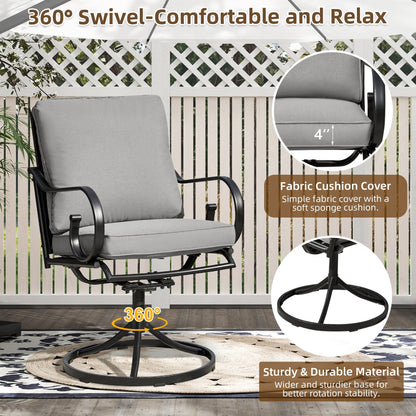 EROMMY  Patio Swivel Chair Set of 4, Outdoor Dining Chairs with Cushions, Gray