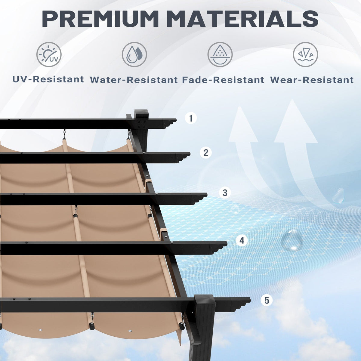 EROMMY Retractable Pergola 10x13 Ft, Outdoor Aluminum Shelter with Dual Adjustable Sun Shade Canopy for Patio Backyard, Locking System Includes Straps & Screws (Khaki)