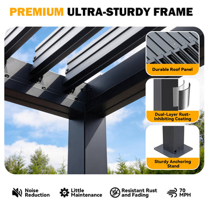 EROMMY Pergola Louvered 12x20, Aluminum Hardtop Pergola with Adjustable Roof for Sun & Rain Shade, Outdoor Gazebo with Integrated Drainage System, Modern Rustproof Patio Canopy Carport