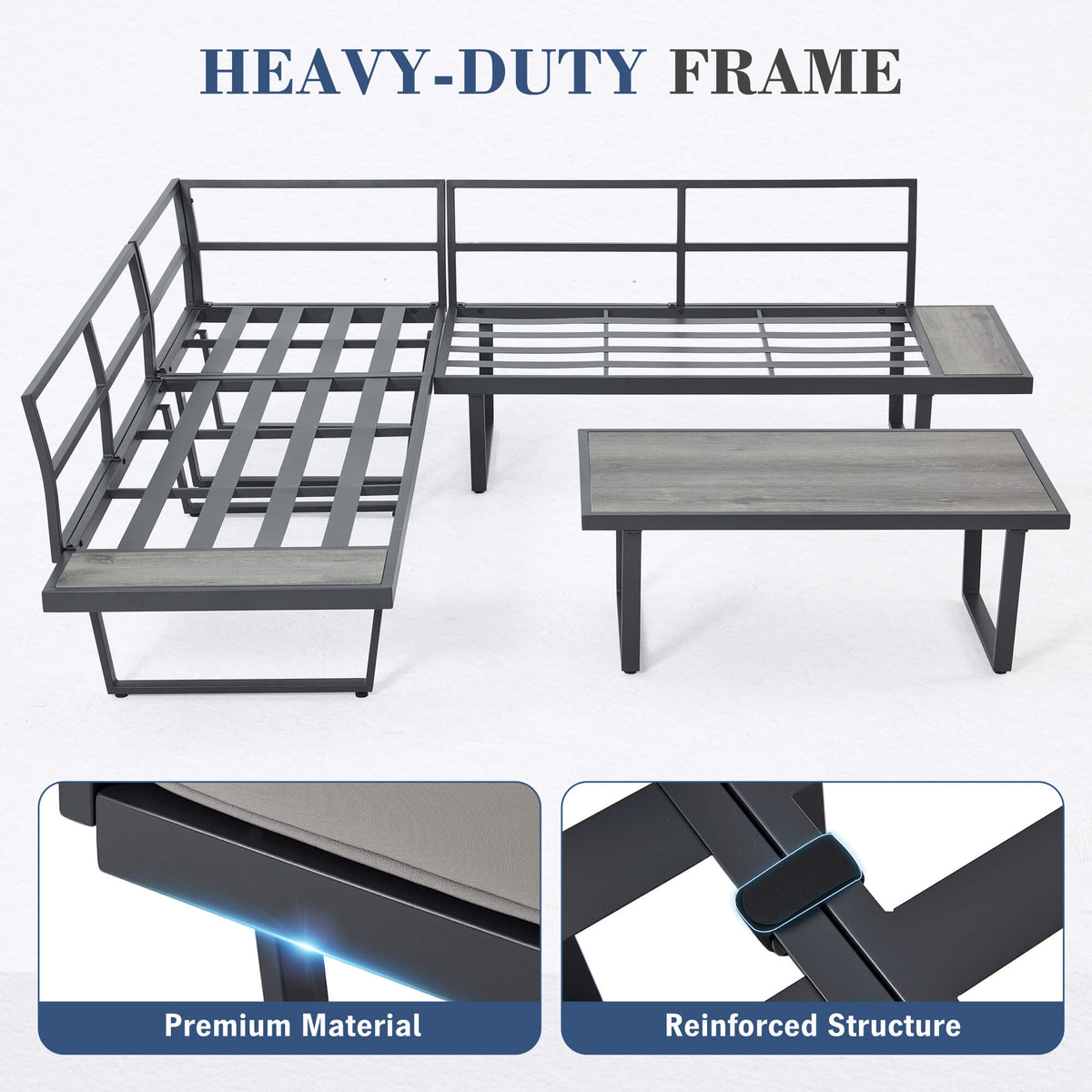 EROMMY Patio Conversation Sets, 4 Piece  Outdoor Patio Furniture Set, Outdoor Furniture with Coffee Table, Gray