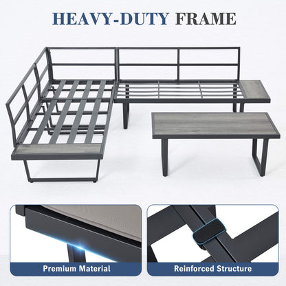 EROMMY Patio Conversation Sets, 4 Piece  Outdoor Patio Furniture Set, Outdoor Furniture with Coffee Table, Gray