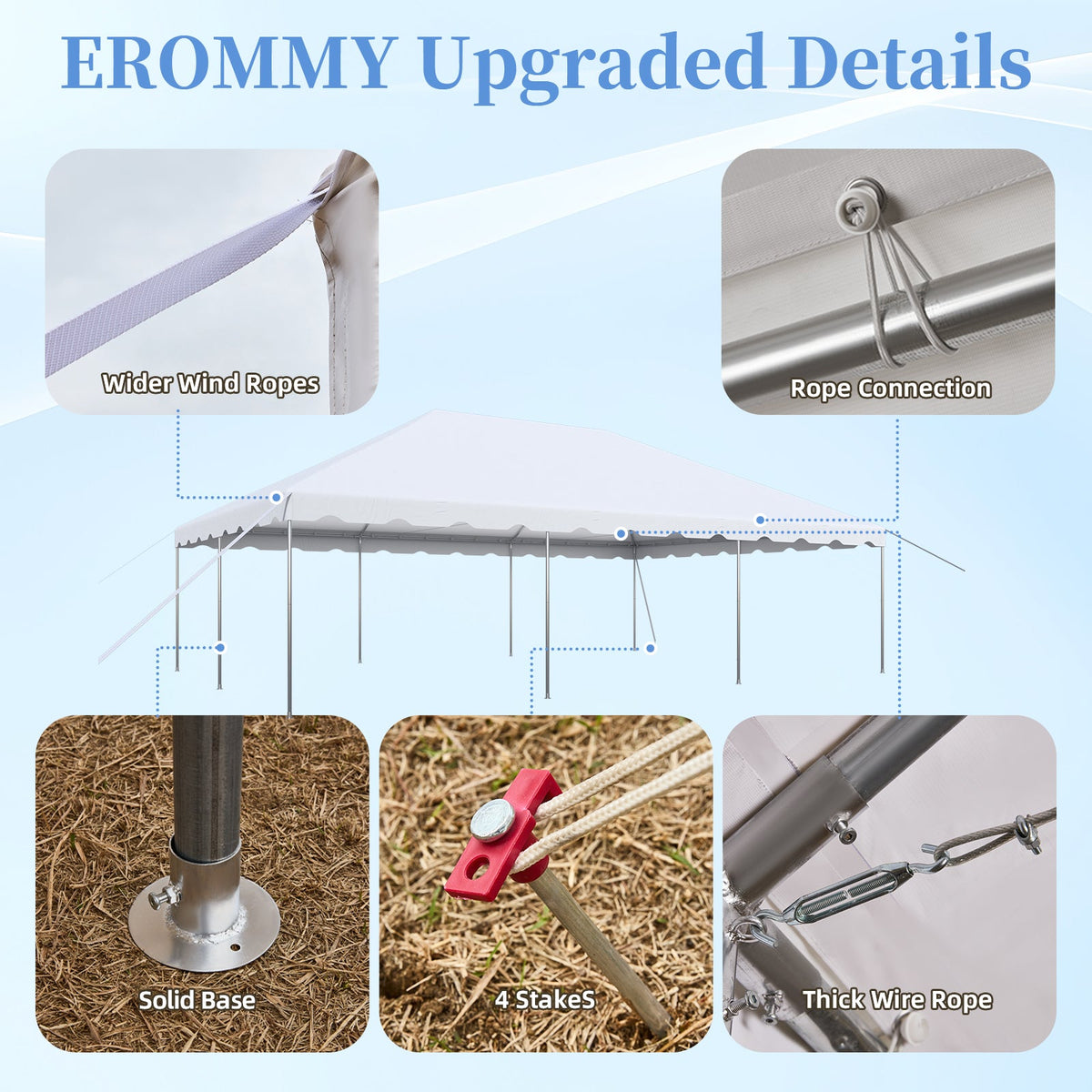 EROMMY 20x30 FT Outdoor Party Tent with expandable sidewall (sold separately), Heavy Duty Weekend Canopy with Carry Bags, 480GSM PVC Large Tent for Commercial Events, Parties, Weddings, White