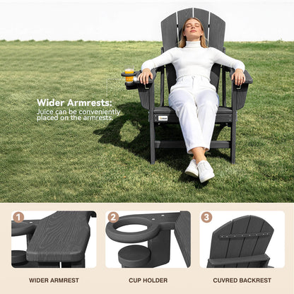 EROMMY 3-Position Adjustable Adirondack Chair, 400LBS HDPE Folding Outdoor Chair with Cup Holder, Gray