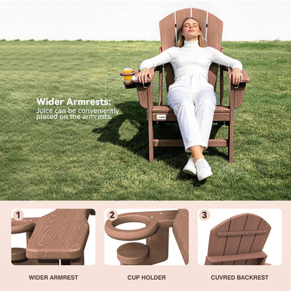 EROMMY 3-Position Adjustable Adirondack Chairs Set of 4, 400LBS HDPE Folding Outdoor Chairs with Cup Holder, Teak