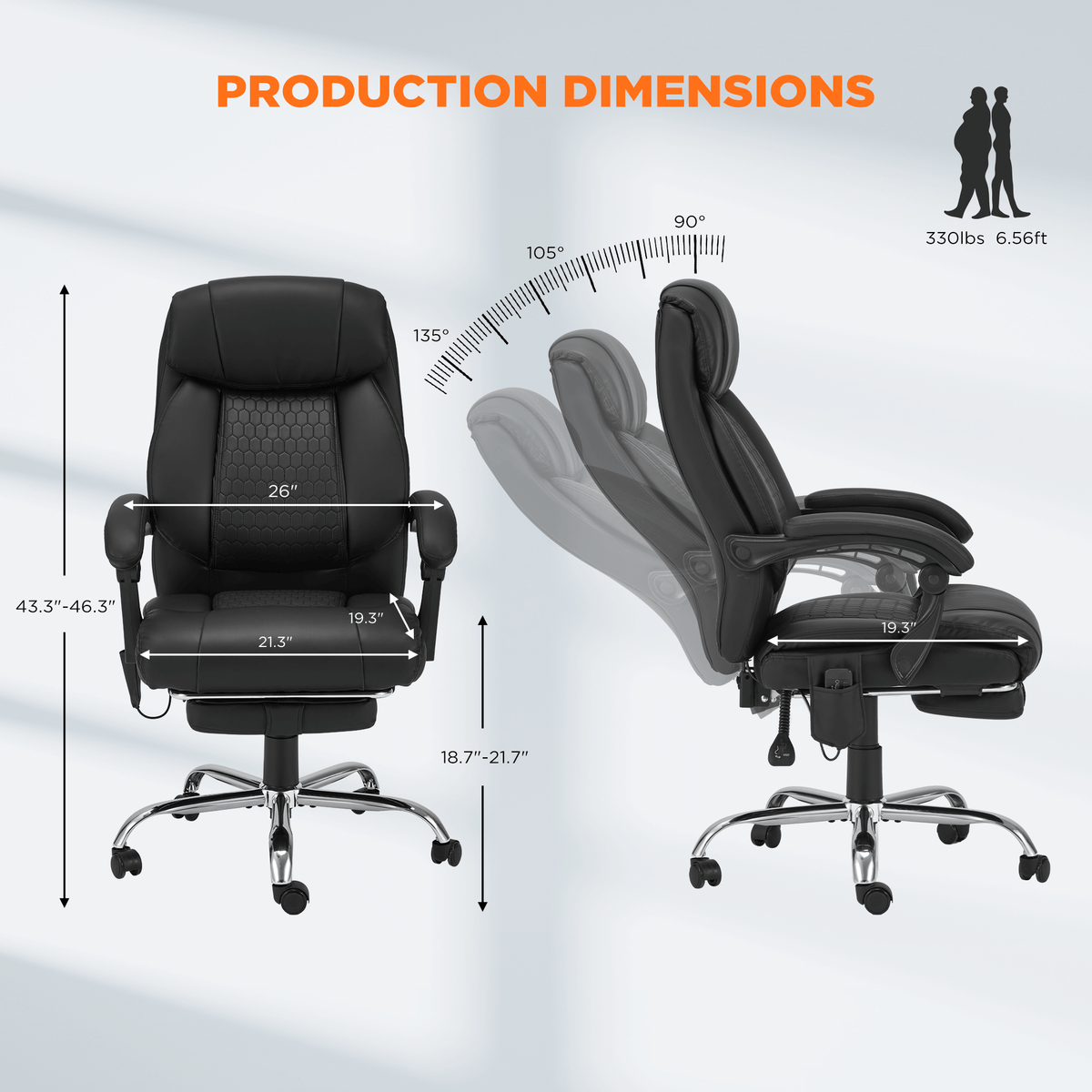 Erommy Executive Heat & Massage Reclining Leather Ergonomic Office Chairs, Black (2 Pack)