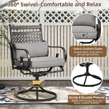 EROMMY Patio Swivel Chair Set of 4, Outdoor Dining Chairs with Cushions for Porch, Deck, and Garden, Gray