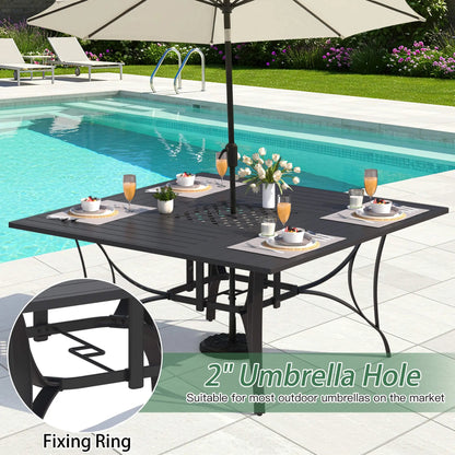 EROMMY 9 Piece Patio Dining Set, Outdoor Dining Table And Chairs Set For 8, 8 PVC-coated polyester Chairs, 1 Iron Square Table With Adjustable Umbrella Hole (1.57"-1.97"), Blue