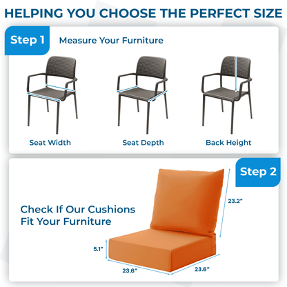 EROMMY Patio Furniture Cushions Set of 2 with Handle and Ties, Waterproof Fade-Resistant Outdoor Couch Cushions, Chair Pads for Dining Chairs, Orange