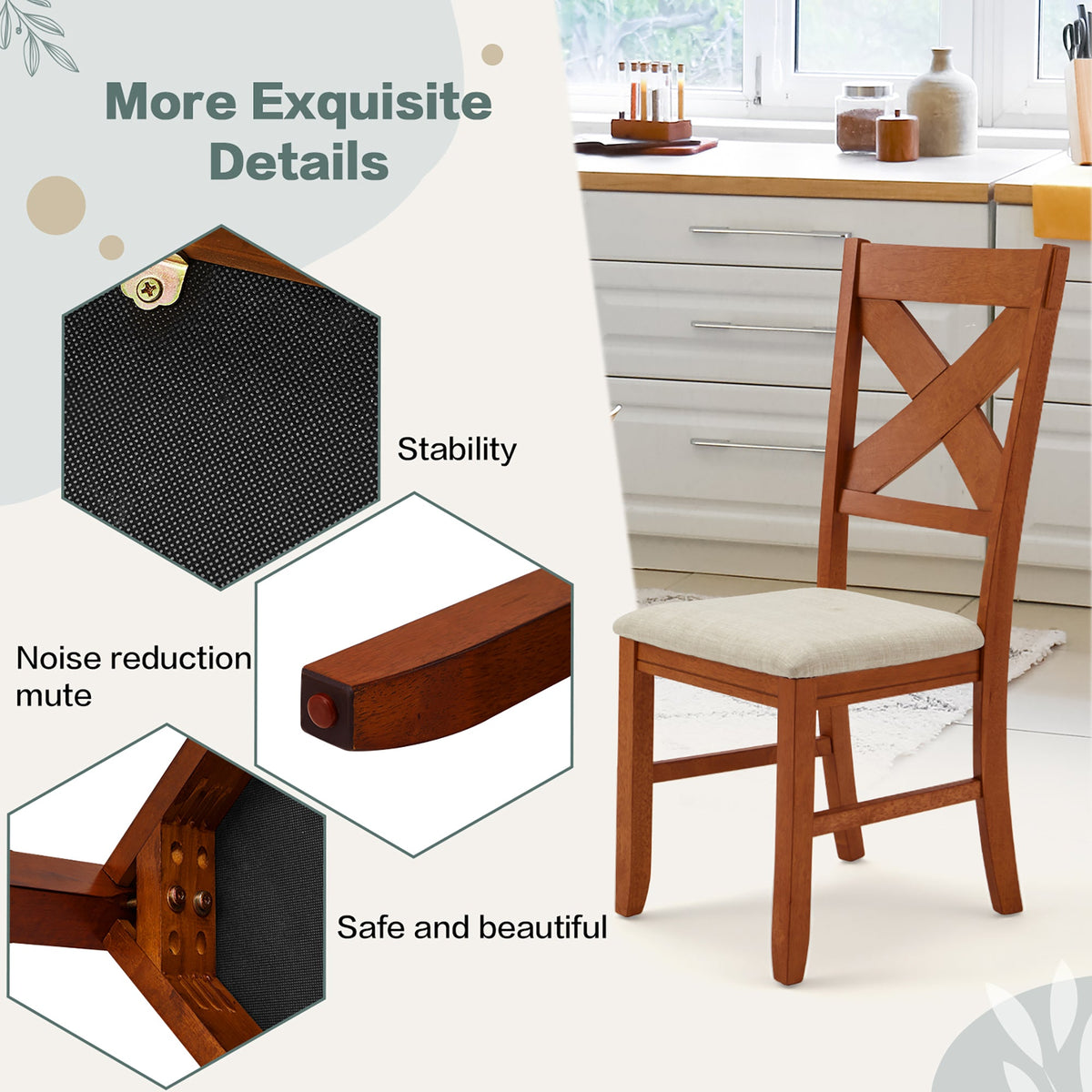 EROMMY Dining Chairs Set of 8, Modern Farmhouse Upholstered Dining Room Chair, Natural Oak