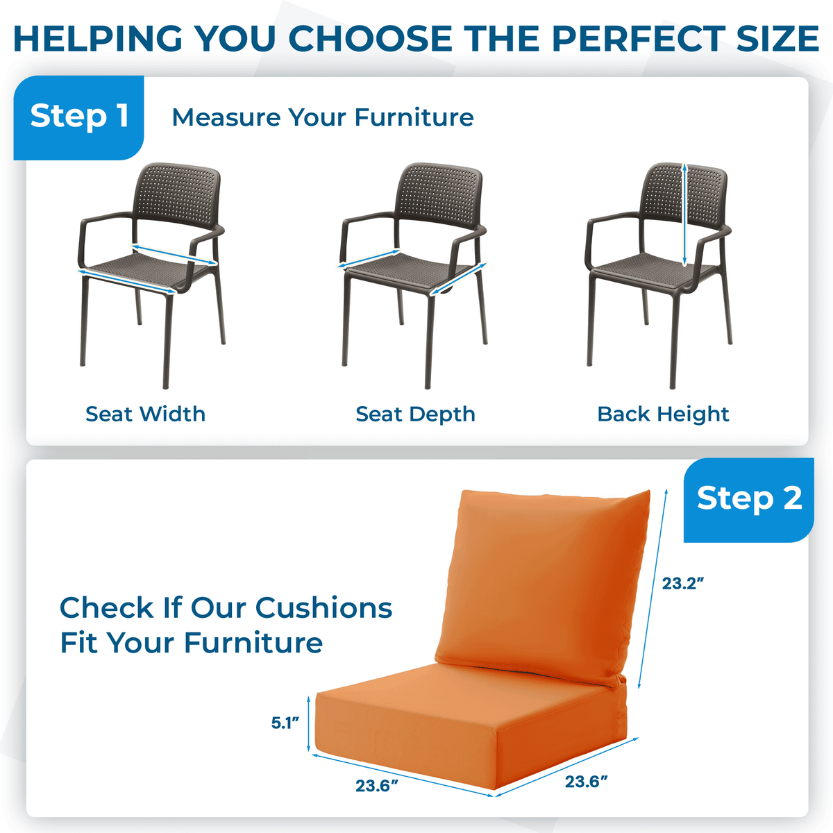EROMMY Patio Furniture Cushions with Handle and Ties, Waterproof, Fade-resistant Outdoor Couch Cushion, Chair Pads for Dining Chairs, Orange
