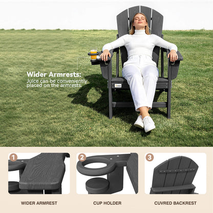EROMMY 3-Position Adjustable Adirondack Chairs Set of 2, 400LBS HDPE Folding Outdoor Chairs with Cup Holder, Gray
