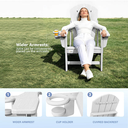 EROMMY 3-Position Adjustable Adirondack Chairs Set of 4, 400LBS HDPE Folding Outdoor Chairs with Cup Holder, White