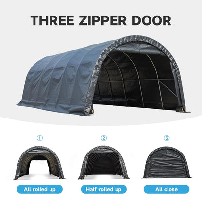 EROMMY 12 x 24 FT Heavy Duty Carport, Portable Garage with All-Steel Metal Frame and Round Style Roof, Anti-Snow Car Canopy Outdoor Storage Shelter for Car, Truck, Boat