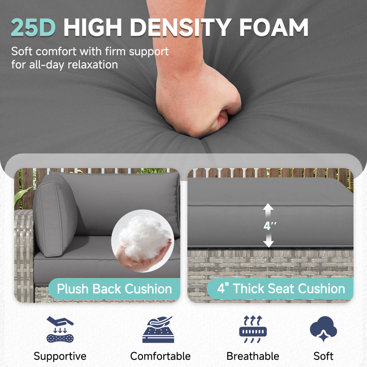 EROMMY 9-Piece Outdoor Sectional Cushions for 4-Seat Sofa, Waterproof Deep Seat w/ Non-Slip & Machine Washable Covers, Gray