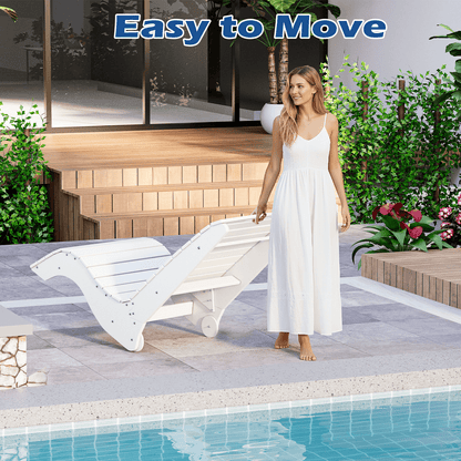 EROMMY HDPE Pool Lounge Chairs Set of 2, In-Pool Chaise with Wheels, S-Shaped, White