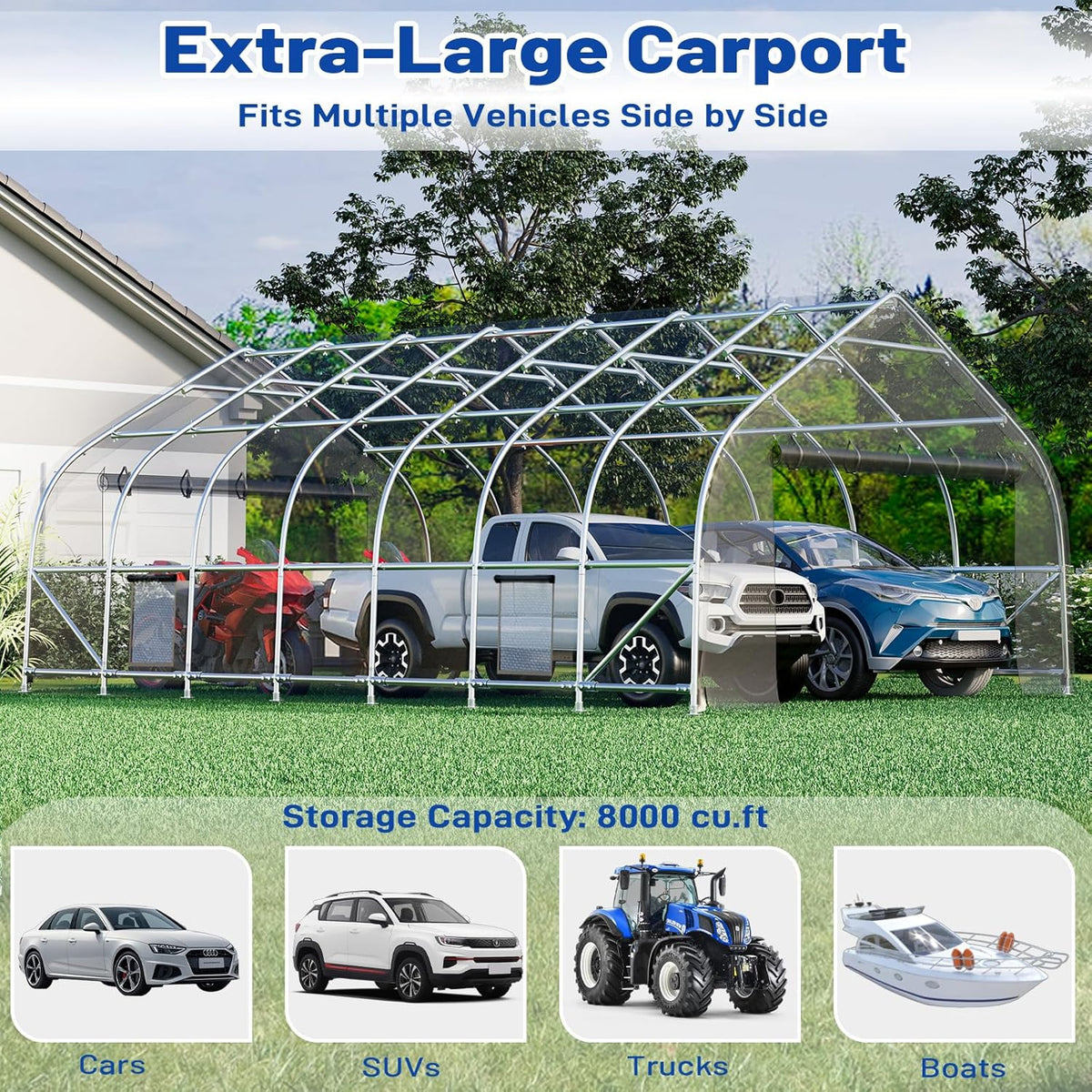 EROMMY 20x30 FT Heavy Duty Durable Carport With 3-Layer PE Waterproof Cover