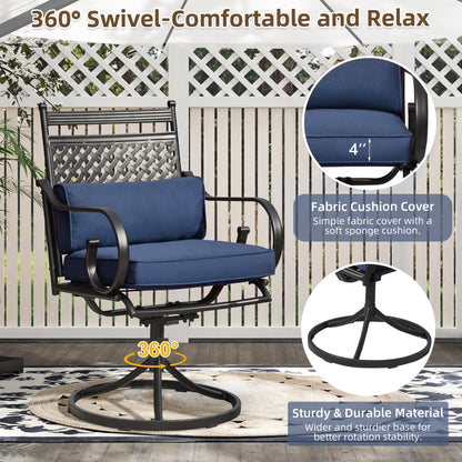 EROMMY Patio Swivel Chair Set of 4, Outdoor Dining Chairs with Cushions for Porch, Deck, and Garden, Blue