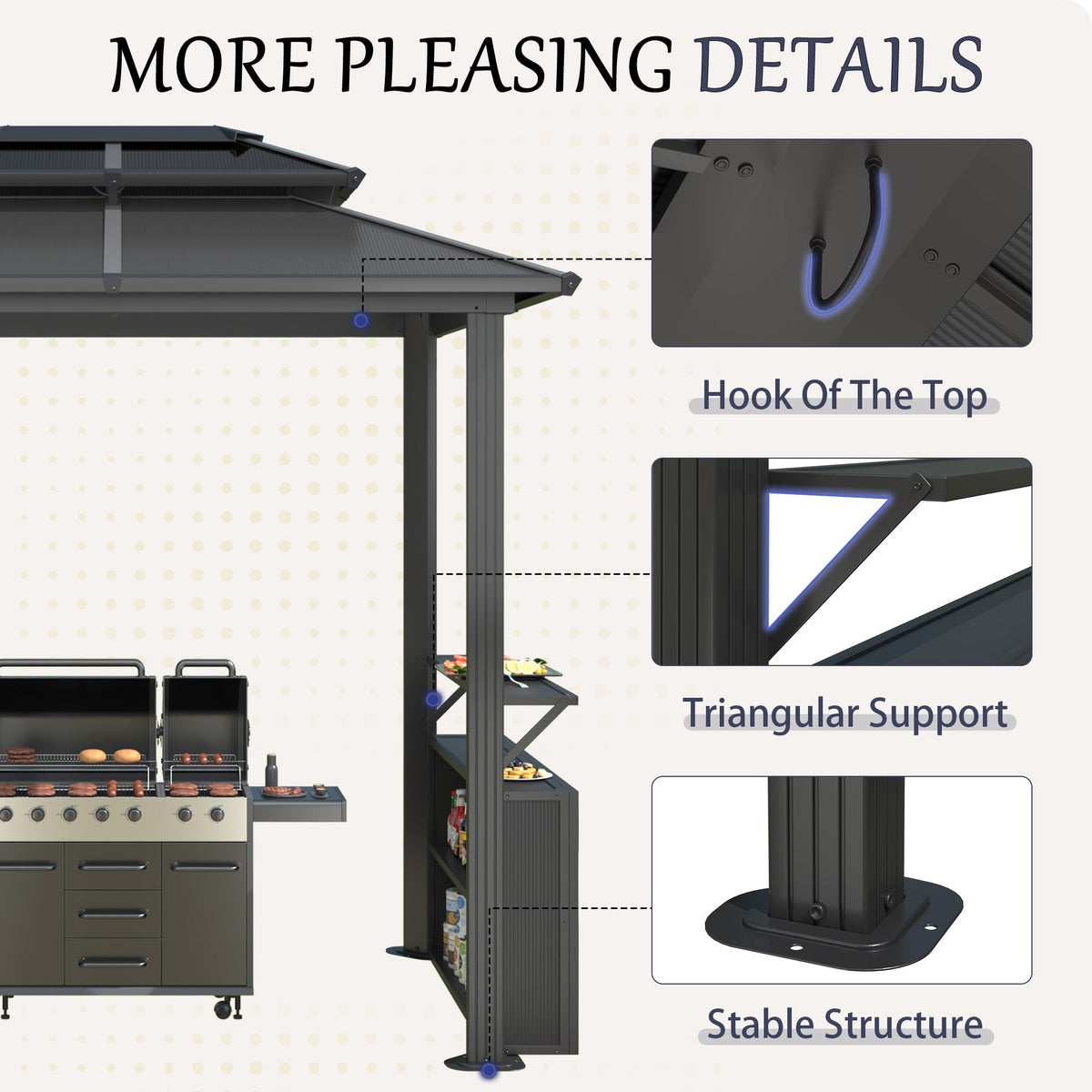 EROMMY 8x6 Polycarbonate Grill Shelter with Two Side Bars