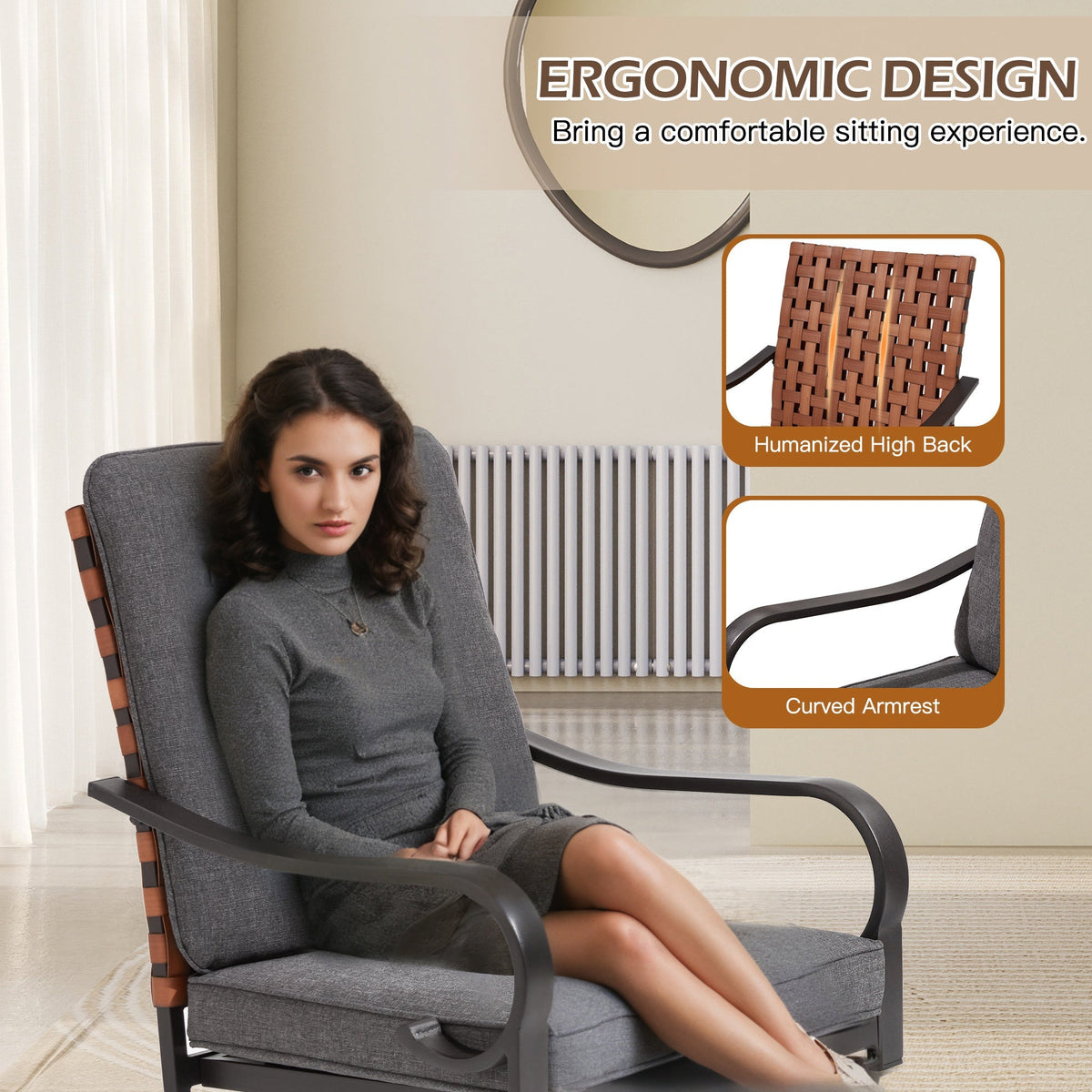 EROMMY Swivel Patio Chairs Set of 4 with Thickened Cushions, Gray