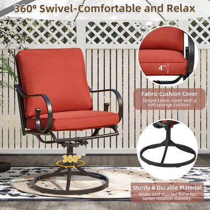 EROMMY  Patio Swivel Chair Set of 4, Outdoor Dining Chairs with Cushions, Red