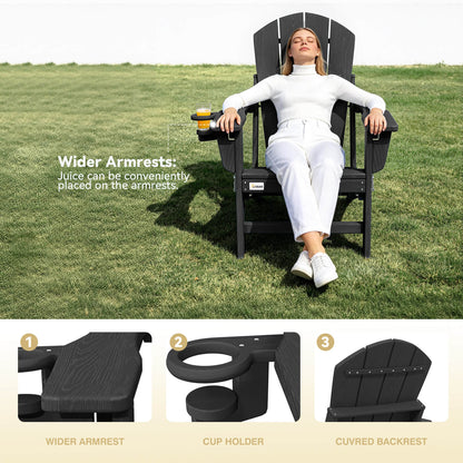 EROMMY 3-Position Adjustable Adirondack Chairs Set of 4, 400LBS HDPE Folding Outdoor Chairs with Cup Holder, Black