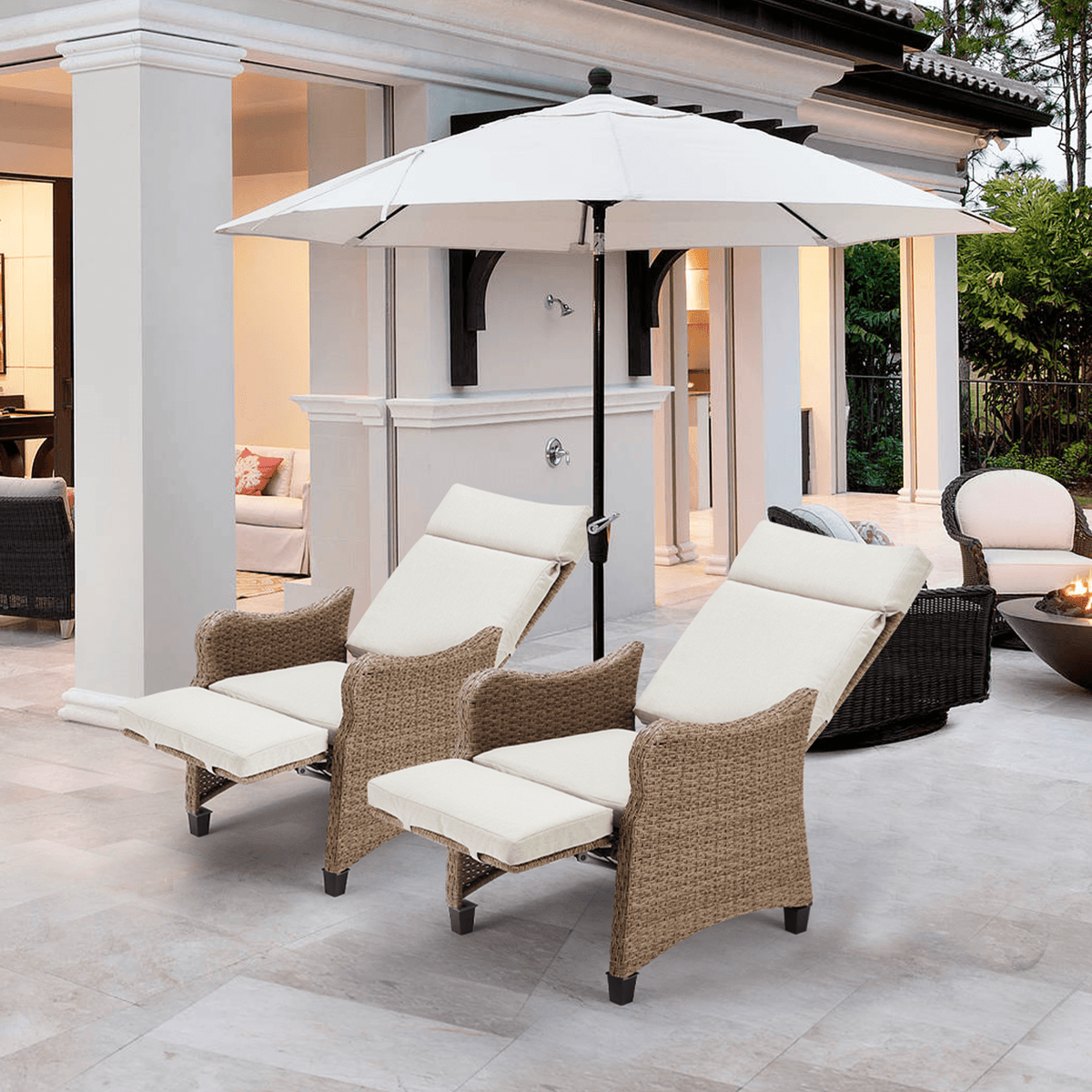 EROMMY Outdoor Wicker Recliner Chairs Set of 2 with Adjustable Backrest & Footrest, Light Gray