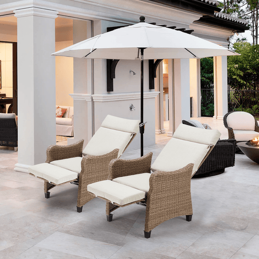 EROMMY Outdoor Wicker Recliner Chairs Set of 2 with Adjustable Backrest & Footrest, Light Gray
