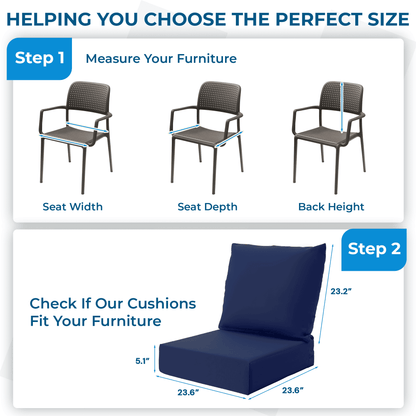 EROMMY Patio Furniture Cushions Set of 2 with Handle and Ties, Waterproof Fade-Resistant Outdoor Couch Cushions, Chair Pads for Dining Chairs, Navy blue