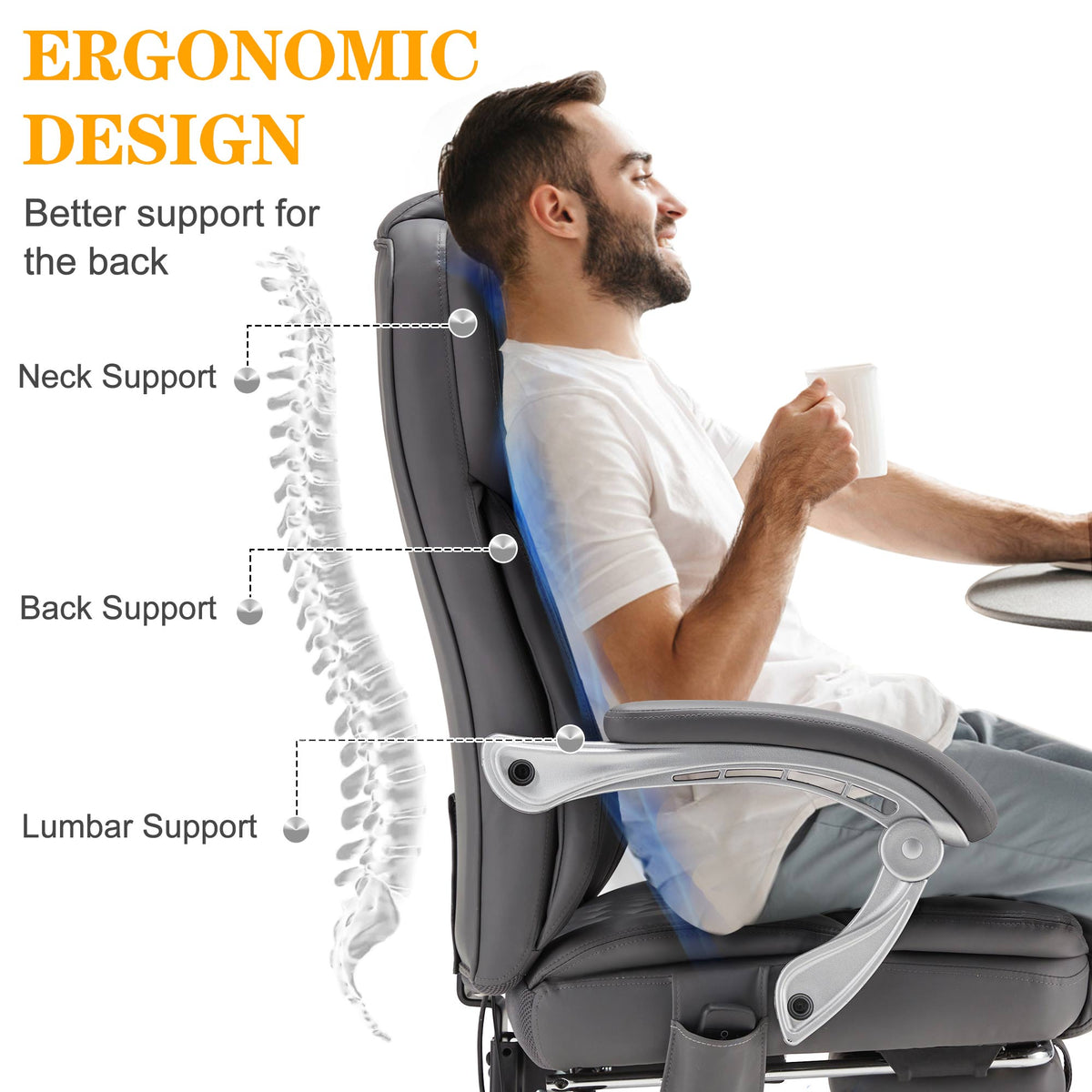 EROMMY Executive Office Chair, Ergonomic Big and Tall Massage & Heated Desk Chair (2 Pack, Gray)