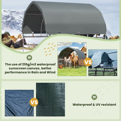 EROMMY 10'x10' Heavy Duty Round Style Canopy With Shade Shed Kit for Livestock, Gray