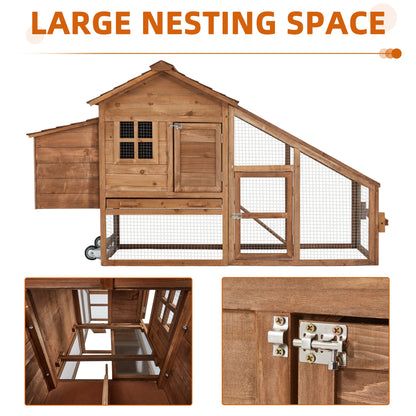 EROMMY Chicken Coop Large Wooden Chicken Tractor 71" with Nesting Box, Wheels, Waterproof Roof, Pull Out Tray, for 4-6 Poultry