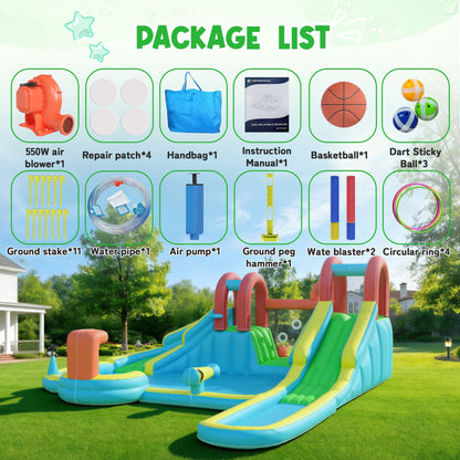 EROMMY Inflatable Water Slide,10 in 1 Double Water Slide Bounce House for Kids 3-12 with Blower, Splash Pool, Water Cannon, Climbing Wall, Basketball Hoop for Kids Indoor Outdoor Backyard