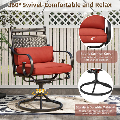 EROMMY Patio Swivel Chair Set of 4, Outdoor Dining Chairs with Cushions for Porch, Deck, and Garden, Red