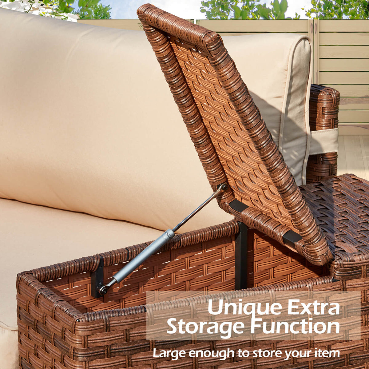 EROMMY Outdoor Patio Furniture Set, 7-Piece Half-Moon Wicker Patio Sofa Set with Storage Table, Brown & Beige