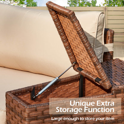 EROMMY Outdoor Patio Furniture Set, 7-Piece Half-Moon Wicker Patio Sofa Set with Storage Table, Brown & Beige