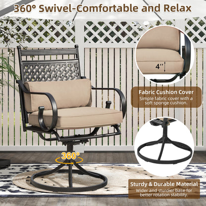 EROMMY Patio Swivel Chair Set of 6, Outdoor Dining Chairs with Cushions for Porch, Deck, and Garden, Khaki